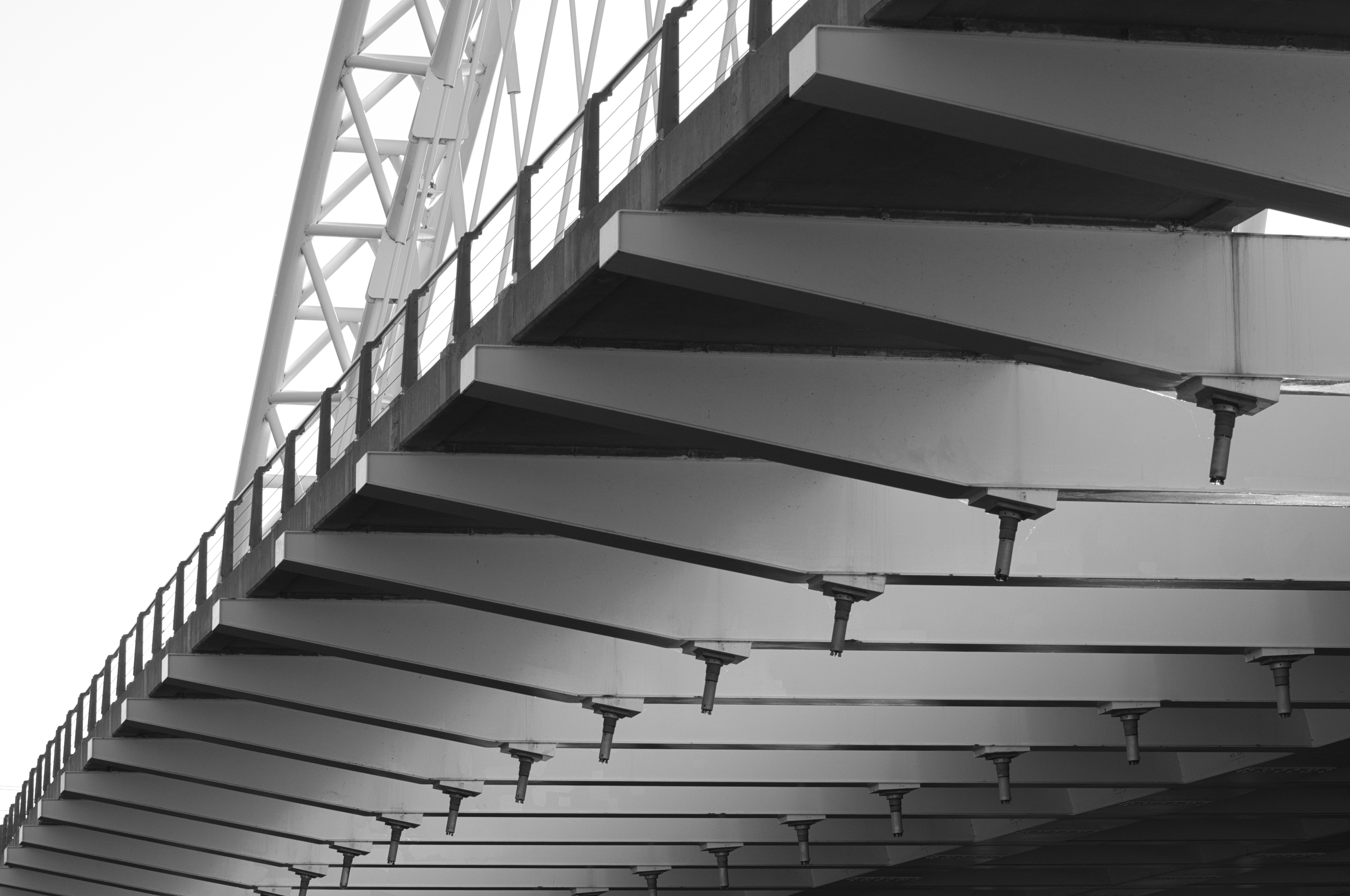 the underside view of the girders supporting a bridge